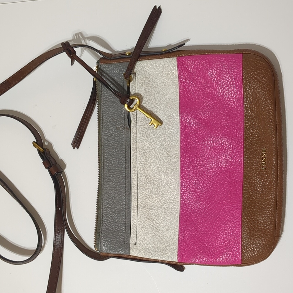 Fossil leather crossbody grey, white and pink - Picture 1 of 10